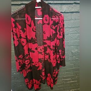 Susan Graver Red and Black Knit Cardigan